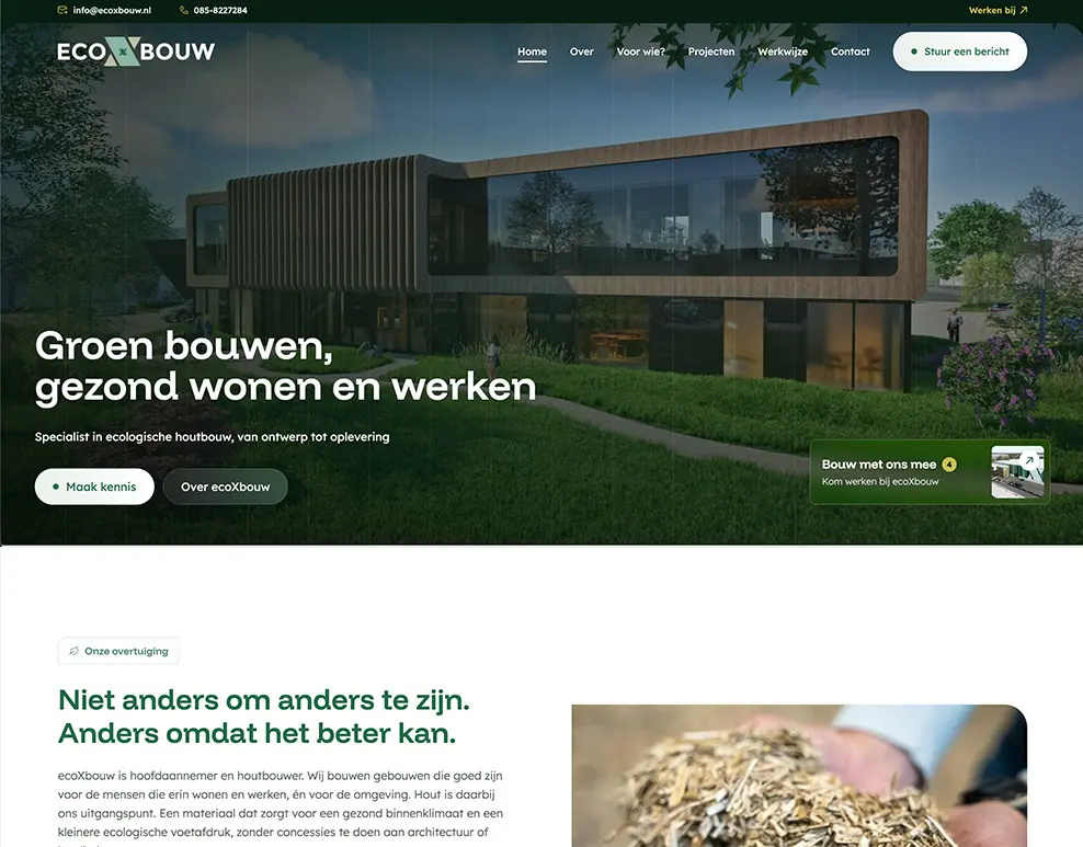 Website ecoXbouw, ontworpen door Kay Jilesen