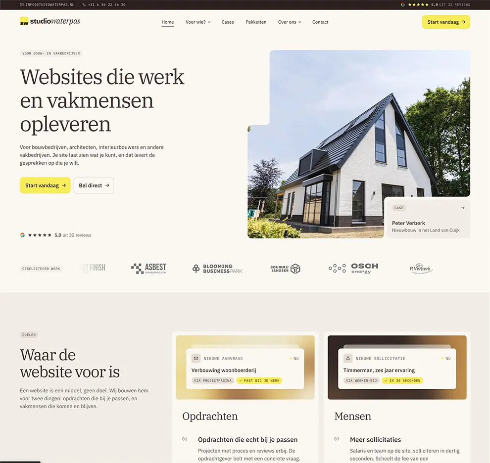 Website Studio Waterpas, ontworpen door Kay Jilesen
